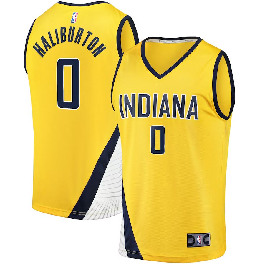 Men Indiana Pacers 0 Tyrese Haliburton Fanatics Branded Gold 2022-23 Fast Break Replica NBA Jersey